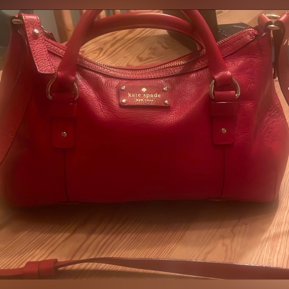 kate spade Red Pebbled Leather Satchel Bag with Gold Hardware - Picture 2 of 5